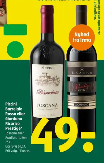 Coop 365 Piccini barrelaia rosso eller giordano ricarico prestige tilbud