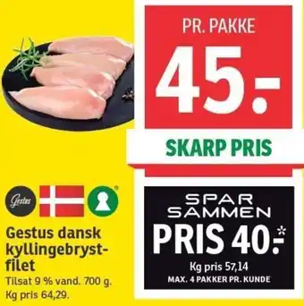 SPAR Gestus Dansk Kyllingebryst Filet 700g. tilbud