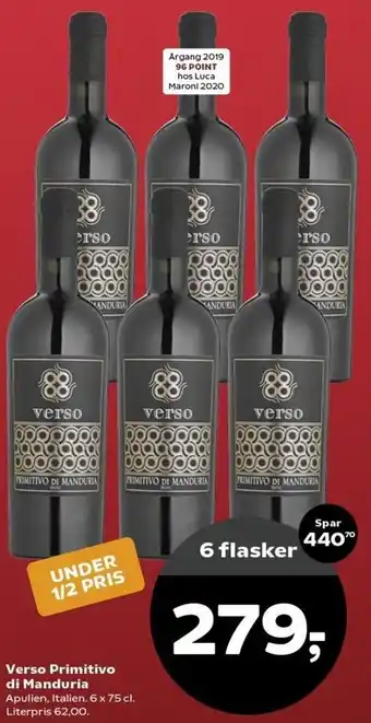 Kvickly Verso Primitivo Di Manduria 6x75 cl tilbud