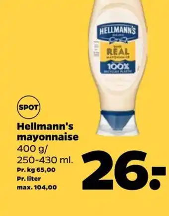 Netto Hellmann's mayonnaise 400 g/ 250-430 ml. tilbud