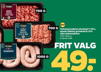 Netto Velsmag hakket oksekød 7-10%, dansk hakket grisekød 8-12% eller julemedister tilbud