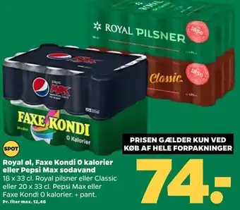 Netto Royal øl, Faxe Kondi 0 kalorier eller Pepsi Max sodavand tilbud