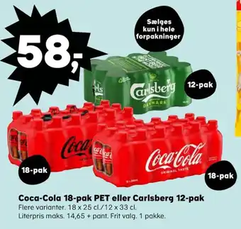 SuperBrugsen Coca-Cola 18-pak PET eller Carlsberg 12-pak tilbud
