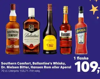 SuperBrugsen Southern Comfort, Ballantine's Whisky, Dr. Nielsen Bitter, Hansen Rom eller Aperol tilbud