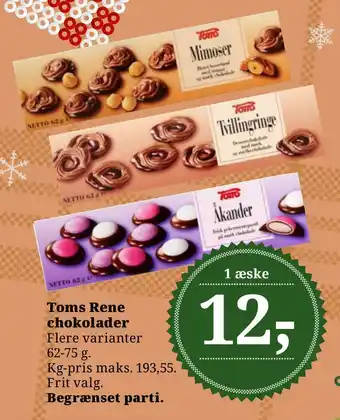 Dagli'Brugsen Toms rene chokolader tilbud