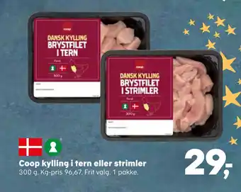 Kvickly Coop kylling i tern eller strimler tilbud