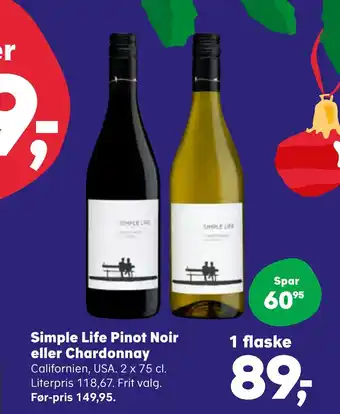 Kvickly Simple life pinot noir eller chardonnay tilbud