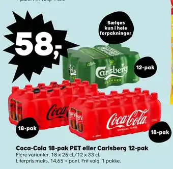 Kvickly Coca-cola 18-pak pet eller carlsberg 12-pak tilbud