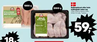 Kvickly Kyllingebryst eller hele kyllingelår uden ryg tilbud