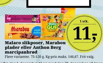 Malaco slikposer, marabou plader eller anthon berg marcipanbrød