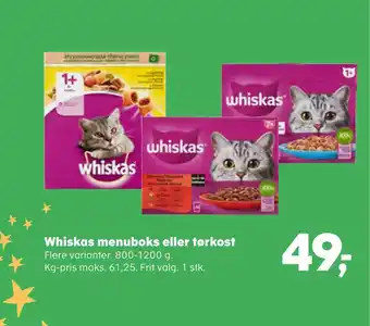 Kvickly Whiskas menuboks eller tørkost tilbud