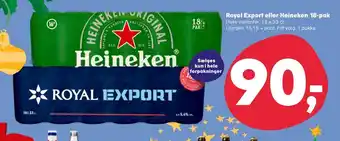Kvickly Royal export eller heineken 18-pak tilbud