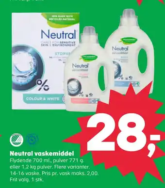 Kvickly Neutral vaskemiddel tilbud