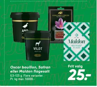 Bilka Oscar bouillon, safran eller maldon flagesalt tilbud