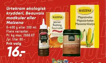 Bilka Urtekram økologisk krydderi, beauvais madkulør eller maizena tilbud