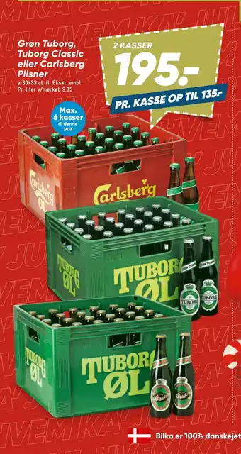Bilka Grøn tuborg, tuborg classic eller carlsberg pilsner tilbud