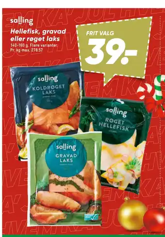 Hellefisk, gravad eller røget laks