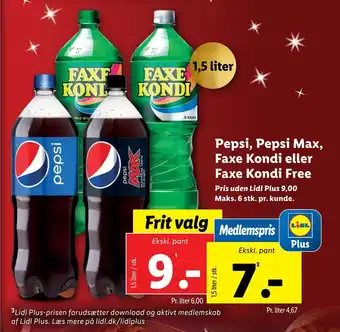 Pepsi, pepsi max, faxe kondi eller faxe kondi free