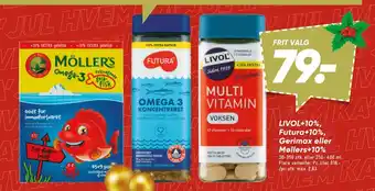 Livol+10%, futura+10%, gerimax eller møllers+10%