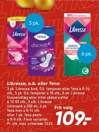 Bilka Libresse, o.b. eller tena tilbud