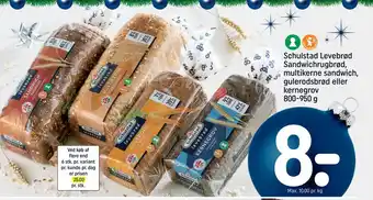 REMA 1000 Schulstad levebrød sandwichrugbrød, multikerne sandwich, gulerodsbrød eller kernegrov tilbud