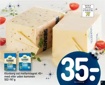 REMA 1000 Klovborg ost mellemlagret 45+ med eller uden kommen tilbud