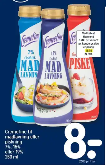 Cremefine til madlavning eller piskning 7%, 15% eller 19%