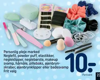 Personlig pleje marked neglefil, powder puff, elastikker, negleklipper, neglebørste, makeup svamp, hårnåle, pilleboks, øjenbr