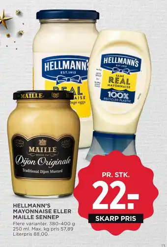MENY Hellmann's mayonnaise eller maille sennep tilbud
