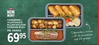 MENY Farsbrød i vildtsauce eller kalkun cordon bleu tilbud