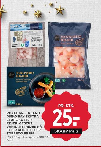 MENY Royal greenland disko bay ekstra store kutter- rejer, gestus vannamei rejer rå eller kogte eller torpedo rejer tilbud