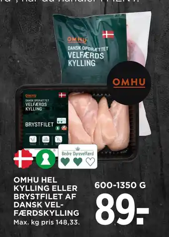 MENY Omhu hel kylling eller brystfilet af dansk vel- færdskylling tilbud