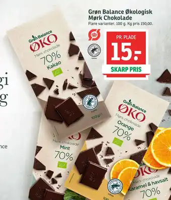 SPAR Grøn balance økologisk mørk chokolade tilbud