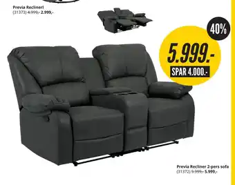 My Home Previa recliner 2-pers sofa tilbud