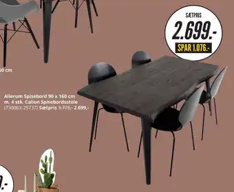 My Home Allerum spisebord 90 x 160 cm m. 4 stk. calion spisebordsstole tilbud