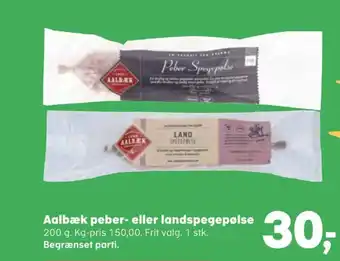 SuperBrugsen Aalbæk peber- eller landspegepølse tilbud