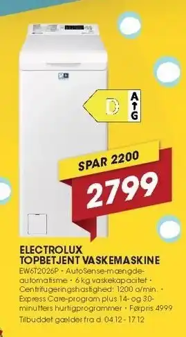Punkt1 Electrolux topbetjent vaskemaskine tilbud