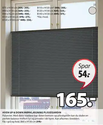 JYSK Hven up & down mørklægning plisségardin tilbud