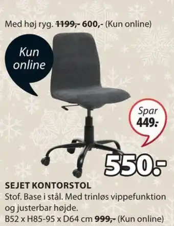 JYSK SEJET KONTORSTOL tilbud