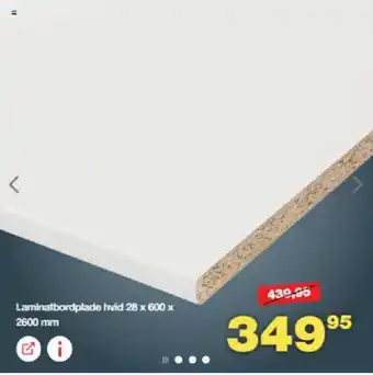 Bauhaus Laminatbordplade hvid 28 x 600 x 2600 mm tilbud
