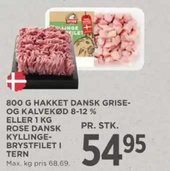 MENY 800 G HAKKET DANSK GRISE-OG KALVEKØD 8-12 % ELLER 1 KG ROSE DANSK KYLLINGE-BRYSTFILET I TERN tilbud