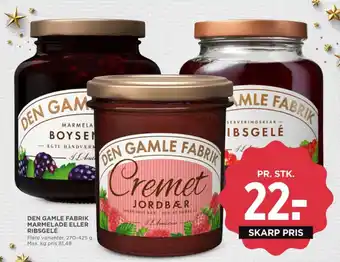 MENY DEN GAMLE FABRIK MARMELADE ELLER RIBSGELÉ tilbud