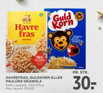 MENY HAVREFRAS, GULDKORN ELLER PAULÚNS GRANOLA tilbud
