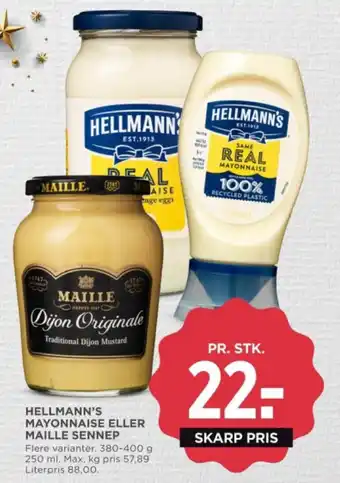 MENY HELLMANN'S MAYONNAISE ELLER MAILLE SENNEP tilbud