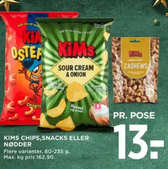 MENY KIMS CHIPS,SNACKS ELLER NØDDER tilbud