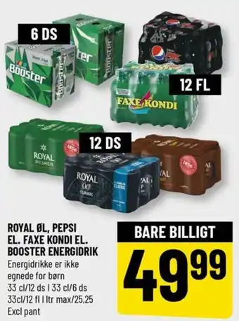Løvbjerg ROYAL ØL, PEPSI EL. FAXE KONDI EL. BOOSTER ENERGIDRIK tilbud
