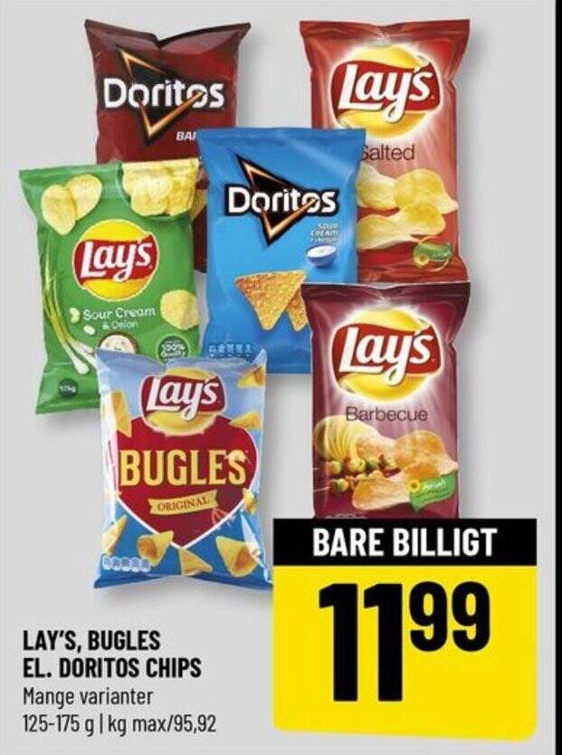LAY'S, BUGLES EL. DORITOS CHIPS tilbud hos Løvbjerg