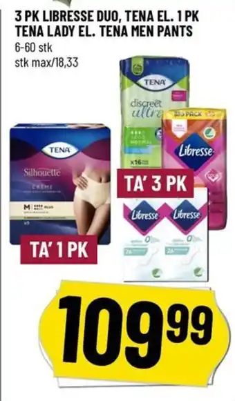 Løvbjerg 3 PK LIBRESSE DUO, TENA EL. 1 PK TENA LADY EL. TENA MEN PANTS tilbud