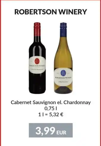 Nielsen's Discount ROBERTSON WINERY Cabernet Sauvignon el. Chardonnay tilbud