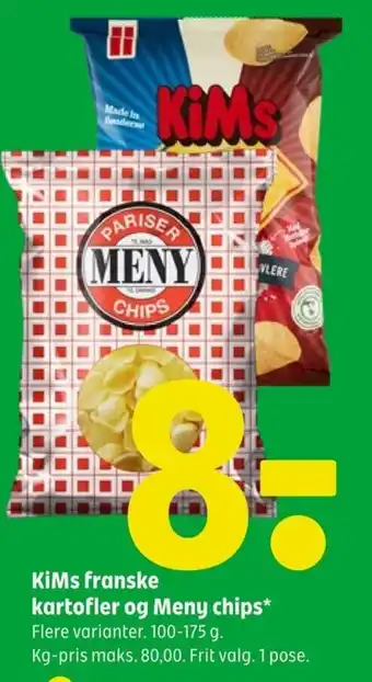 Coop 365 KiMs franske kartofler og Meny chips tilbud
